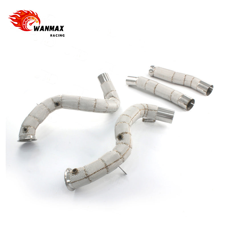 T304 Heat-Shielded Downpipe Pair with Extension Pipes for Mercedes-AMG GT / GTS / GTR 4.0T V8