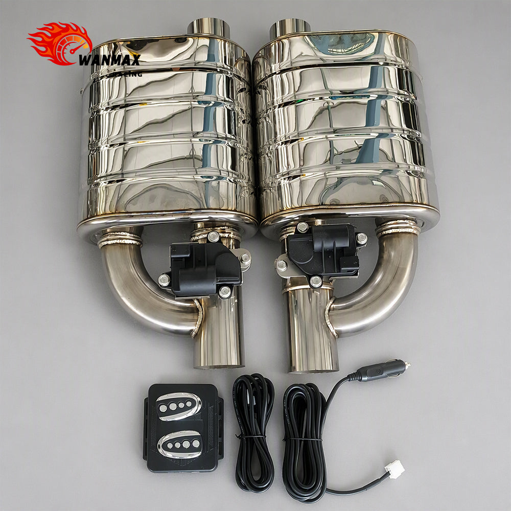 3.5 Inch Universal Stainless Steel Car Exhaust Valved Muffler Perforated Internal Baffle Resonator with Remote Control Kit
