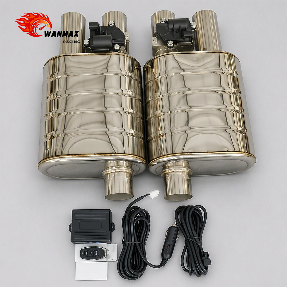 3.5inch Universal High Performance Dual Sound Exhaust Muffler with Electric Valve Perforated Core Baffled Silencer for Car Modification