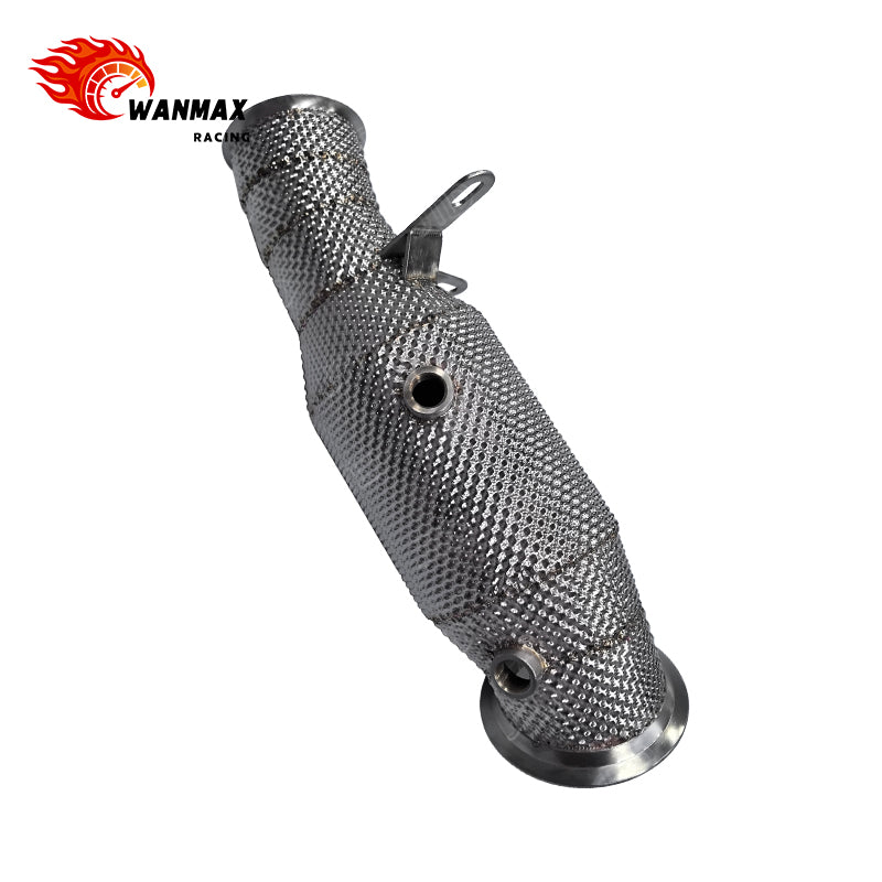 High Flow T304 Stainless Steel Exhaust Downpipe with Heat Shield for BMW M135i N55 3.0T I6