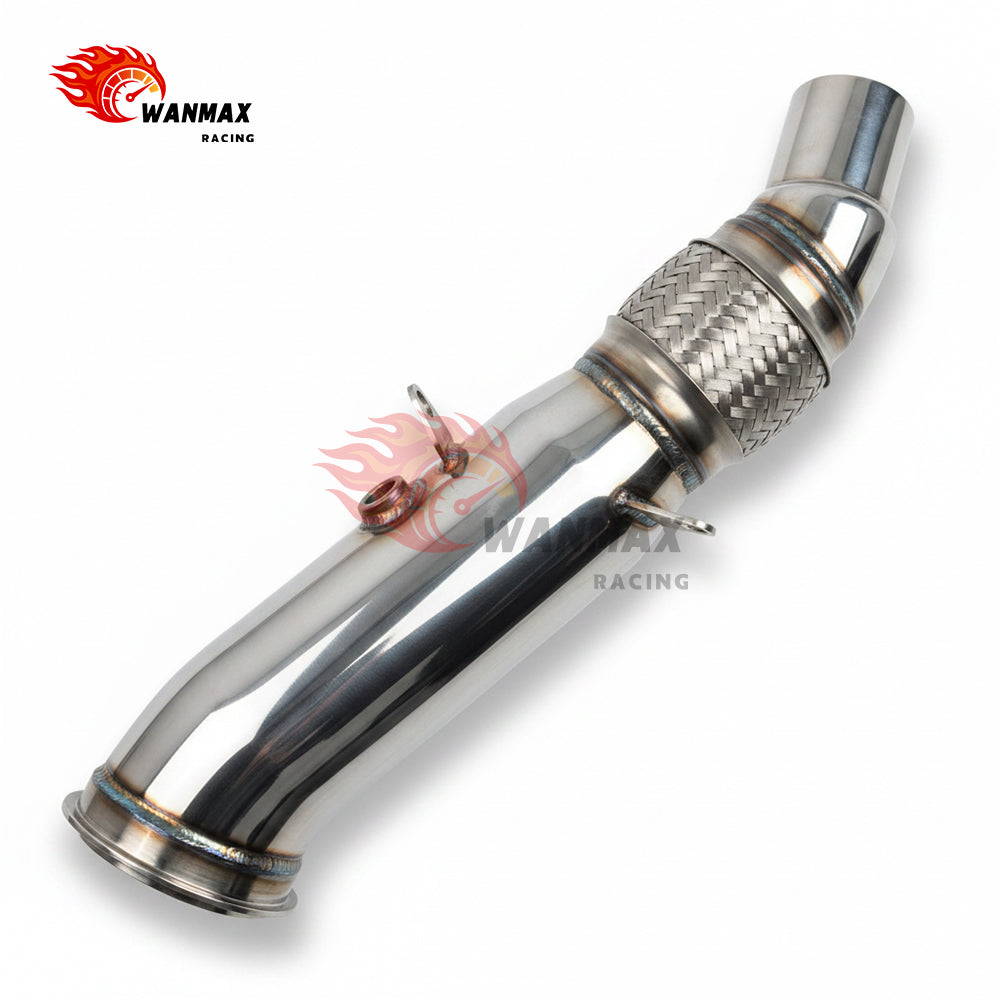 Polished T304 High-Flow Downpipe with Flex Pipe for BMW F20/F21 F22/F23 F30/F31/F34 F32/F33/F36 N20 2.0L Turbo