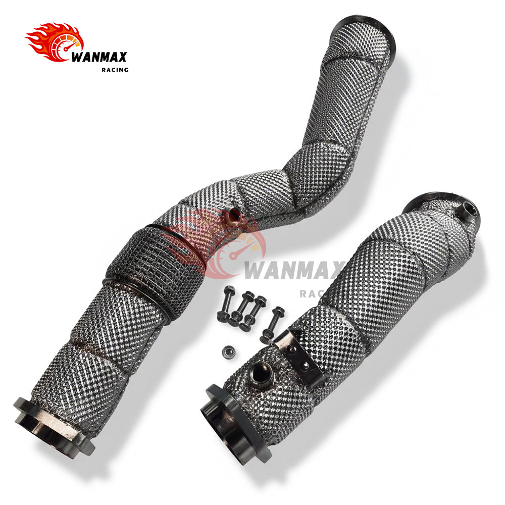 High Flow Exhaust Downpipe with Heat Shield For BMW G80 M3 G82 M4 G87 M2 S58 3.0L Turbo 2021+ Flex Bellows
