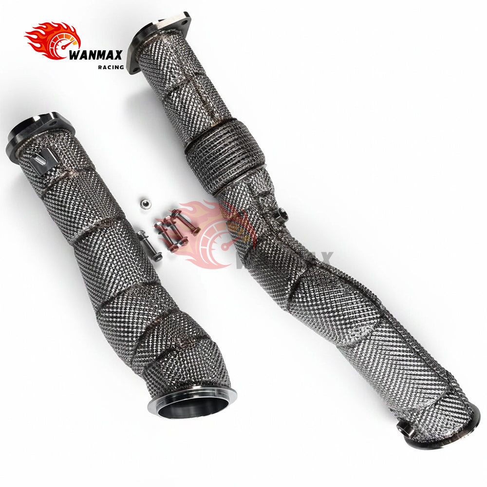 High Flow Exhaust Downpipe with Heat Shield For BMW G80 M3 G82 M4 G87 M2 S58 3.0L Turbo 2021+ Flex Bellows