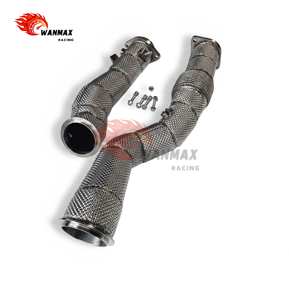 High Flow Exhaust Downpipe with Heat Shield For BMW G80 M3 G82 M4 G87 M2 S58 3.0L Turbo 2021+ Flex Bellows