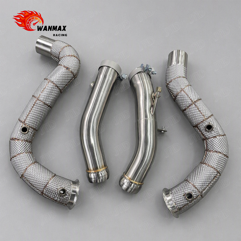 Performance Exhaust Downpipe with Heat Shield for Mercedes Benz AMG GT63 GT63S M177.2 V8 with OPF Plugs