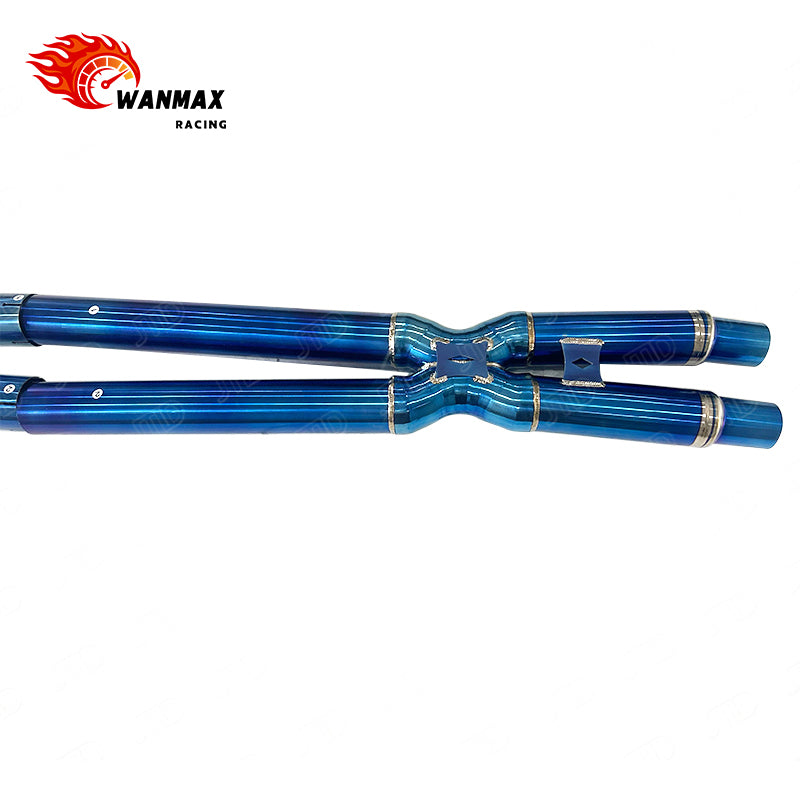 Titanium X-Pipe Electronic Valved Catback Exhaust for Ford Mustang GT 5.0L NA V8 2024+ with Burnt Blue Quad Straight Tips