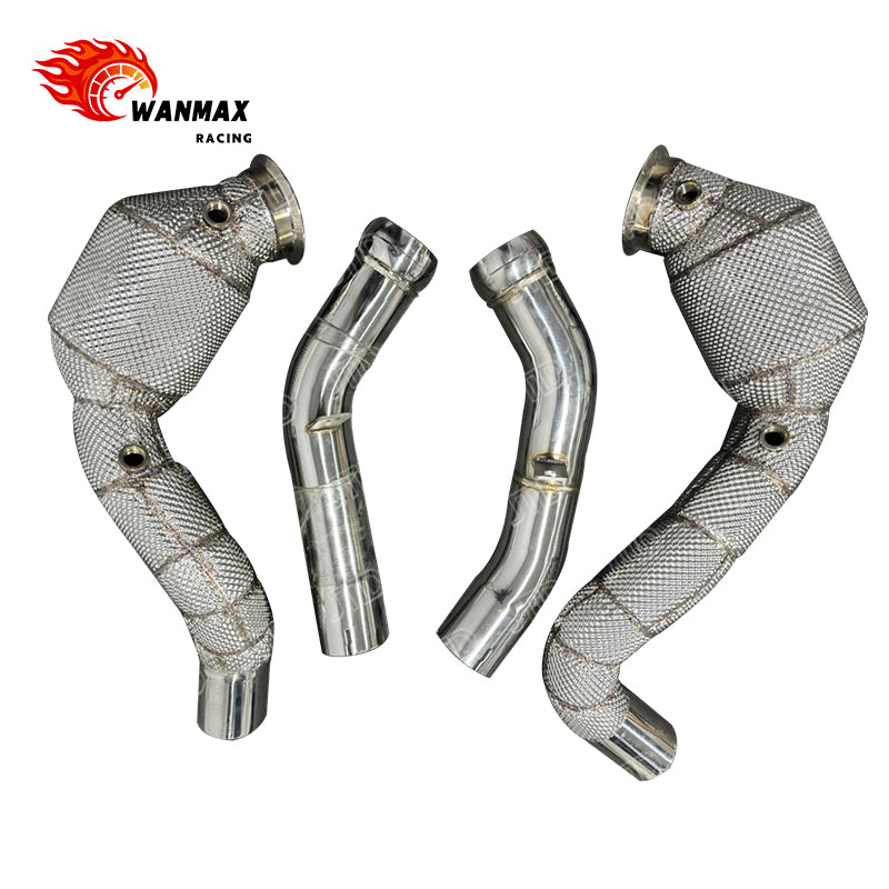 T304 Stainless Steel 200 Cell Euro6 Heat‑Shielded Downpipe Kit For Mercedes‑Benz E63 AMG W213 M177