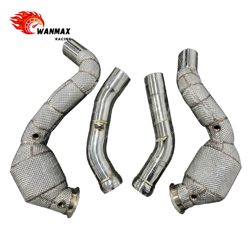 T304 Stainless Steel 200 Cell Euro6 Heat‑Shielded Downpipe Kit For Mercedes‑Benz E63 AMG W213 M177