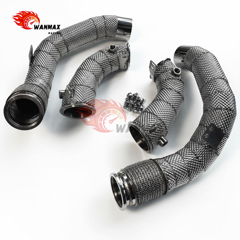 New Arrivals High Flow Downpipe With Flex Bellows for BMW F90 M5 F91 F92 F93 M8 S63 4.4T V8 2018+ With Thermal Heat Shield