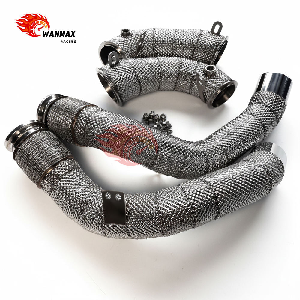 New Arrivals High Flow Downpipe With Flex Bellows for BMW F90 M5 F91 F92 F93 M8 S63 4.4T V8 2018+ With Thermal Heat Shield