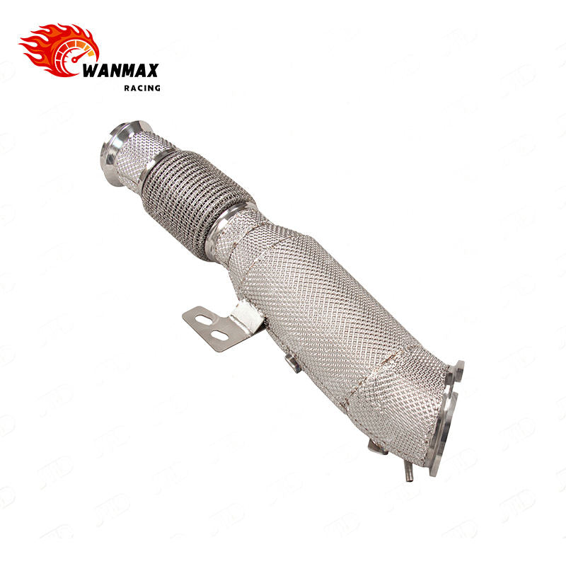 High Flow Front Downpipe with Flex Bellows for BMW B58 3.0L Inline Six Turbo Engine Full Heat Shield SS304