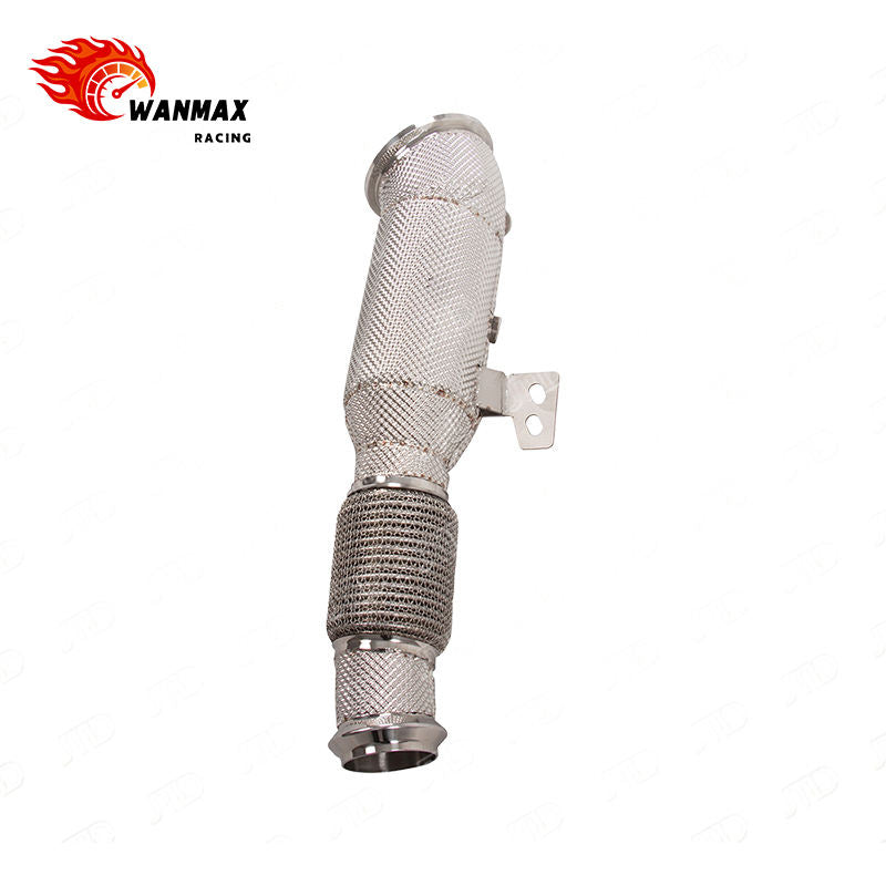 High Flow Front Downpipe with Flex Bellows for BMW B58 3.0L Inline Six Turbo Engine Full Heat Shield SS304