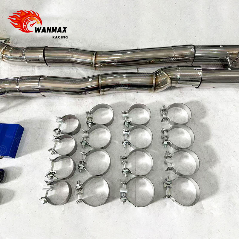 Mirror Polished 304 Stainless Steel X-Pipe Electronic Valved Catback Exhaust with Carbon Fiber Tips for BMW G90 M5 S68 4.4T V8 Hybrid 2024+