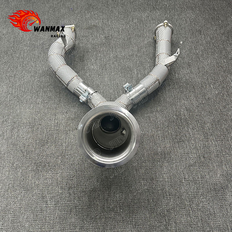 High-Grade Exhaust Downpipe with Heat Shield for Audi A7 C8 55 TFSI 3.0T Supercharged V6 Stainless Steel Front Pipe with High Flow Cat