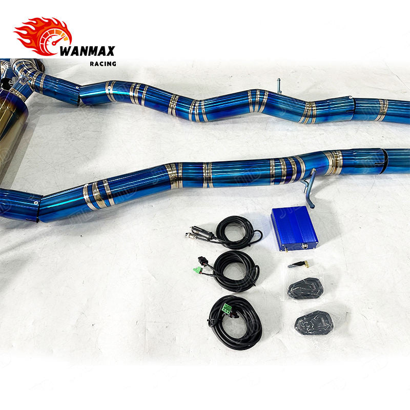 Burnt Blue Full Titanium Valvetronic Catback Exhaust with Carbon Fiber Tips for BMW G90 M5 S68 4.4T V8 Hybrid 2024+