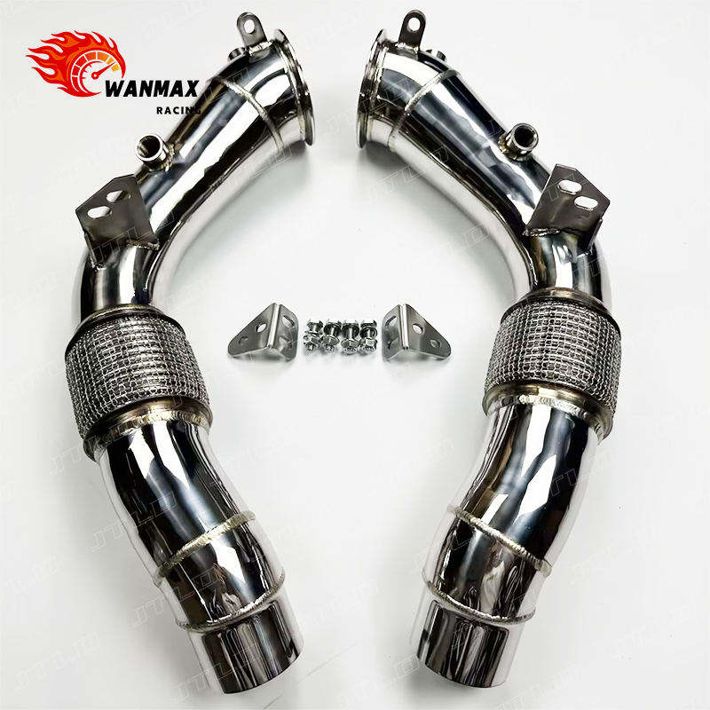 Polished 304 Stainless Steel Catless Exhaust Downpipe for BMW F10 M5 S63 4.4L V8 Twin Turbo