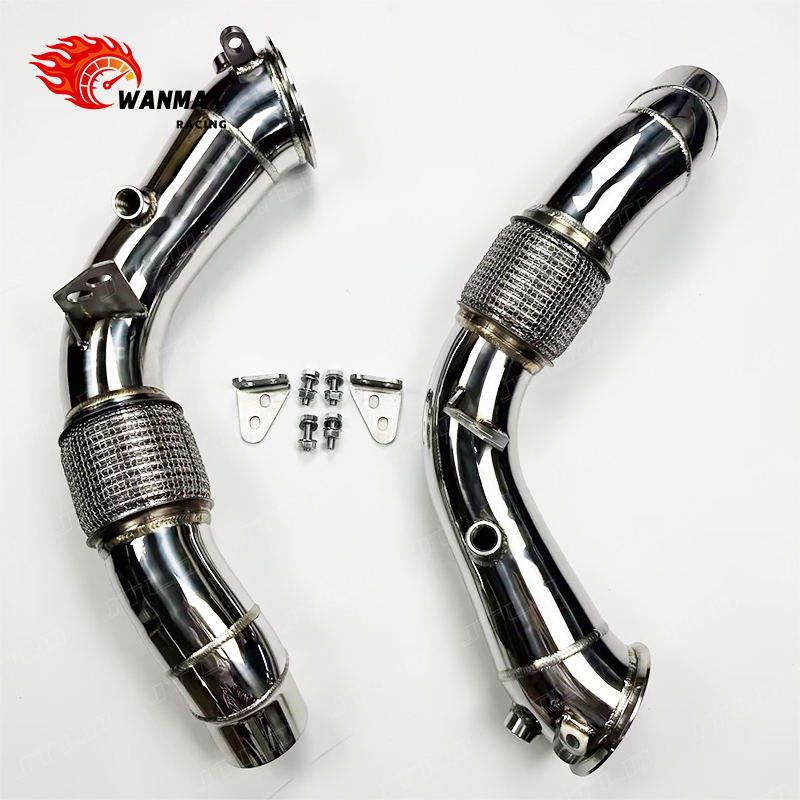 Polished 304 Stainless Steel Catless Exhaust Downpipe for BMW F10 M5 S63 4.4L V8 Twin Turbo