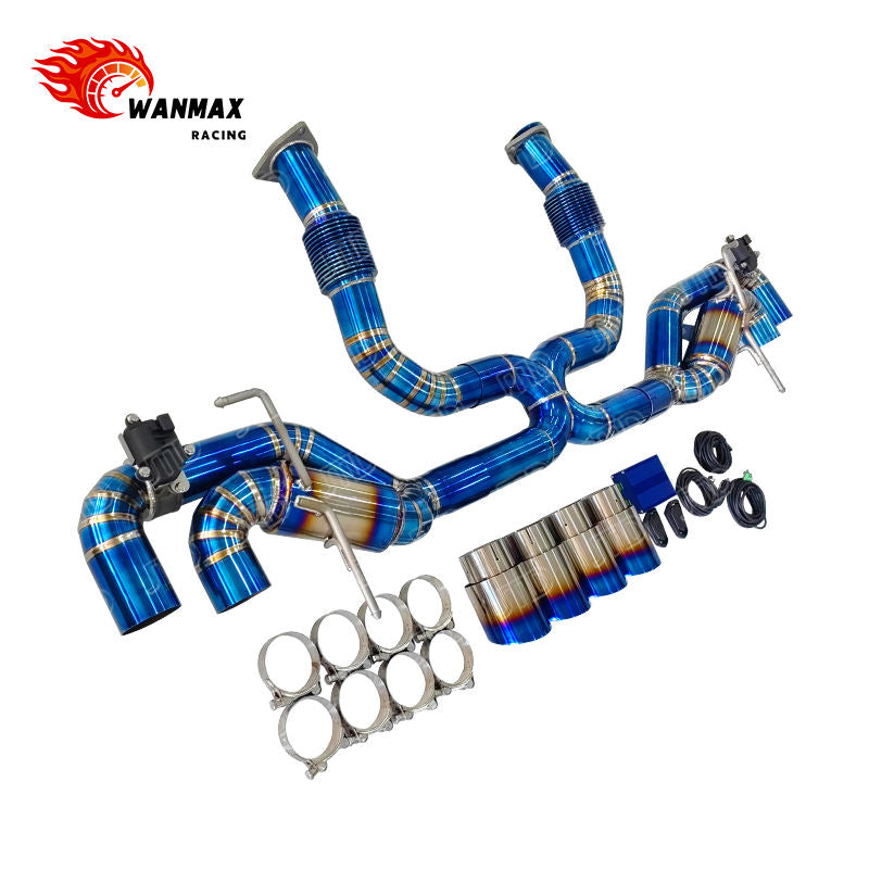Burnt Blue Full Titanium Dual Valved Catback Exhaust for Chevrolet Corvette C8 Z06 LT6 5.5L Naturally Aspirated with Quad Burnt Tips