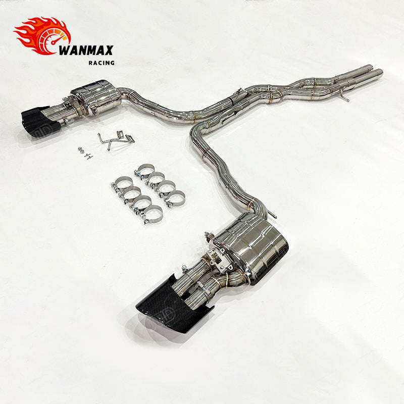 SS304 Electronic Valved Catback Exhaust for 2019+ Audi C8 RS6 RS7 4.0T Twin Turbo V8 US Spec with Optional Gloss Carbon Fiber Tips