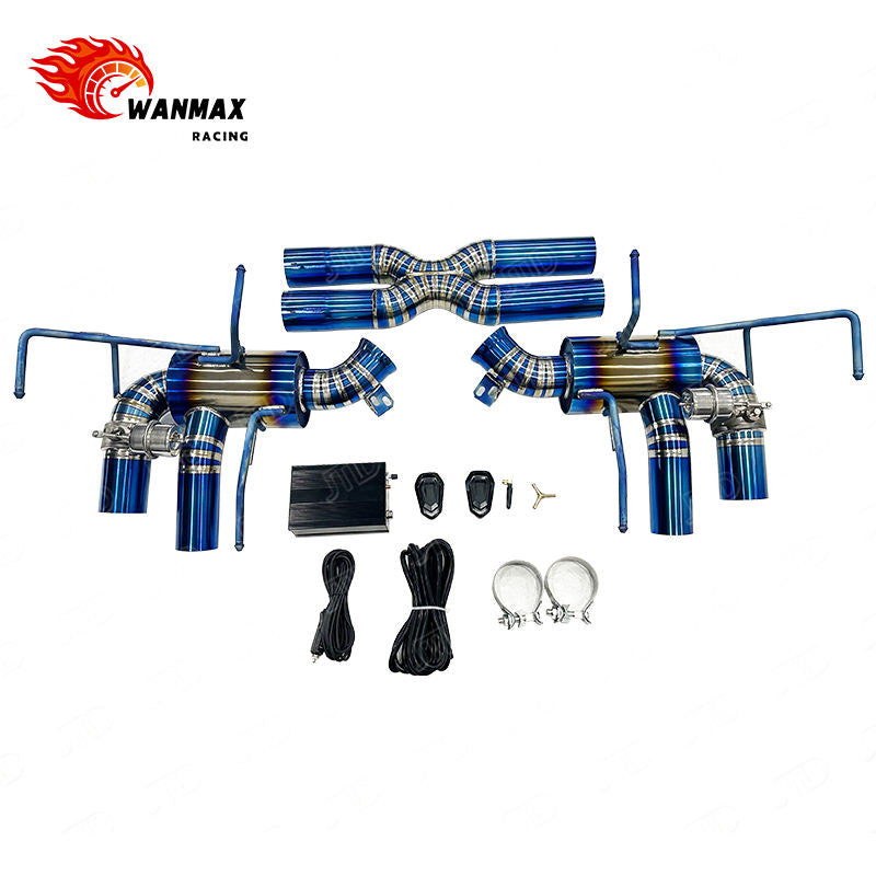 High Performance Titanium Exhaust System For Ferrari 812 Blue Color with Vacuum Valve Control In Stock Fast Shipping