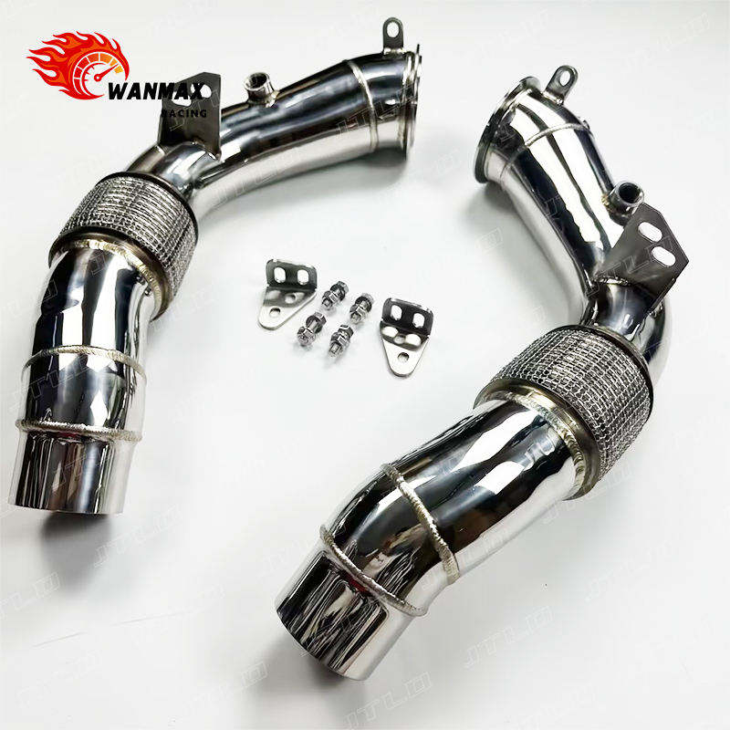 Polished 304 Stainless Steel Catless Exhaust Downpipe for BMW F10 M5 S63 4.4L V8 Twin Turbo