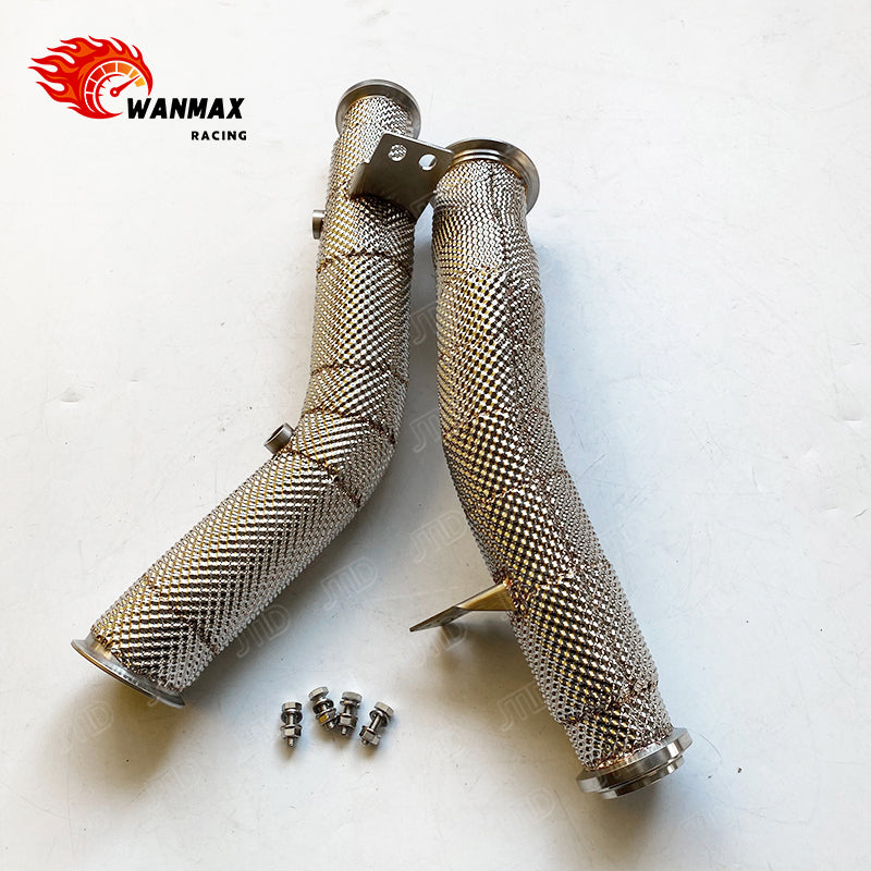 Heat Shielded High-Flow 304 Stainless Steel Exhaust Downpipe for Mercedes-Benz C43 AMG W205 3.0T V6 Twin Turbo