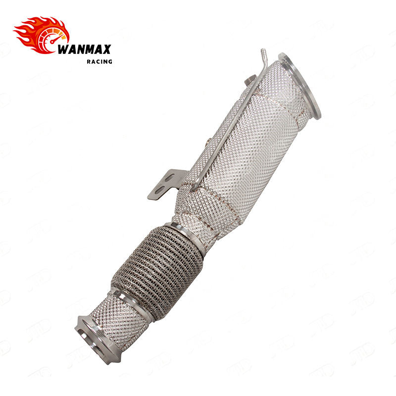 High Flow Front Downpipe with Flex Bellows for BMW B58 3.0L Inline Six Turbo Engine Full Heat Shield SS304