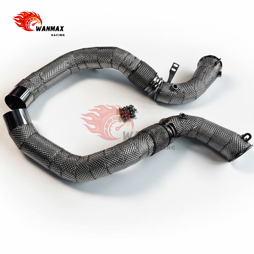 New Arrivals High Flow Downpipe With Flex Bellows for BMW F90 M5 F91 F92 F93 M8 S63 4.4T V8 2018+ With Thermal Heat Shield
