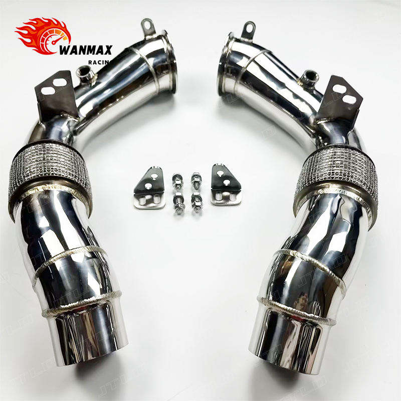 Polished 304 Stainless Steel Catless Exhaust Downpipe for BMW F10 M5 S63 4.4L V8 Twin Turbo