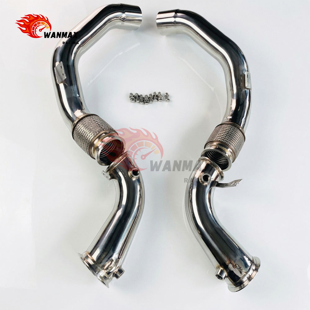 High Flow Exhaust Downpipe With Flex Bellows for BMW M5 F90 Competition 4.4T S63 V8 Mirror Polished SS304 Replacement Pipe