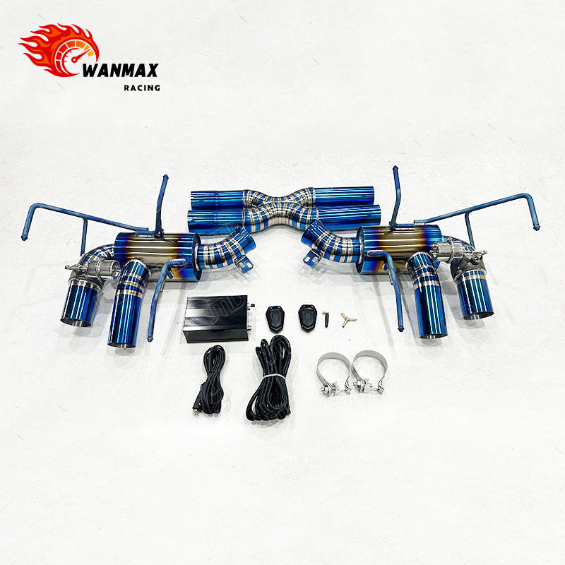 High Performance Titanium Exhaust System For Ferrari 812 Blue Color with Vacuum Valve Control In Stock Fast Shipping