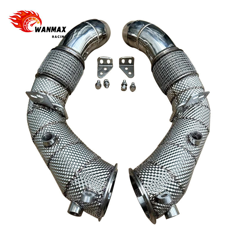 Heat Shielded 304 Stainless Steel High-Flow Exhaust Downpipe for BMW F10 M5 S63 4.4L V8 Twin Turbo