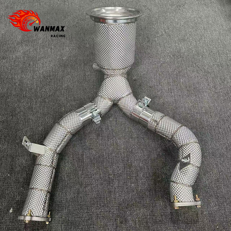 High-Grade Exhaust Downpipe with Heat Shield for Audi A7 C8 55 TFSI 3.0T Supercharged V6 Stainless Steel Front Pipe with High Flow Cat