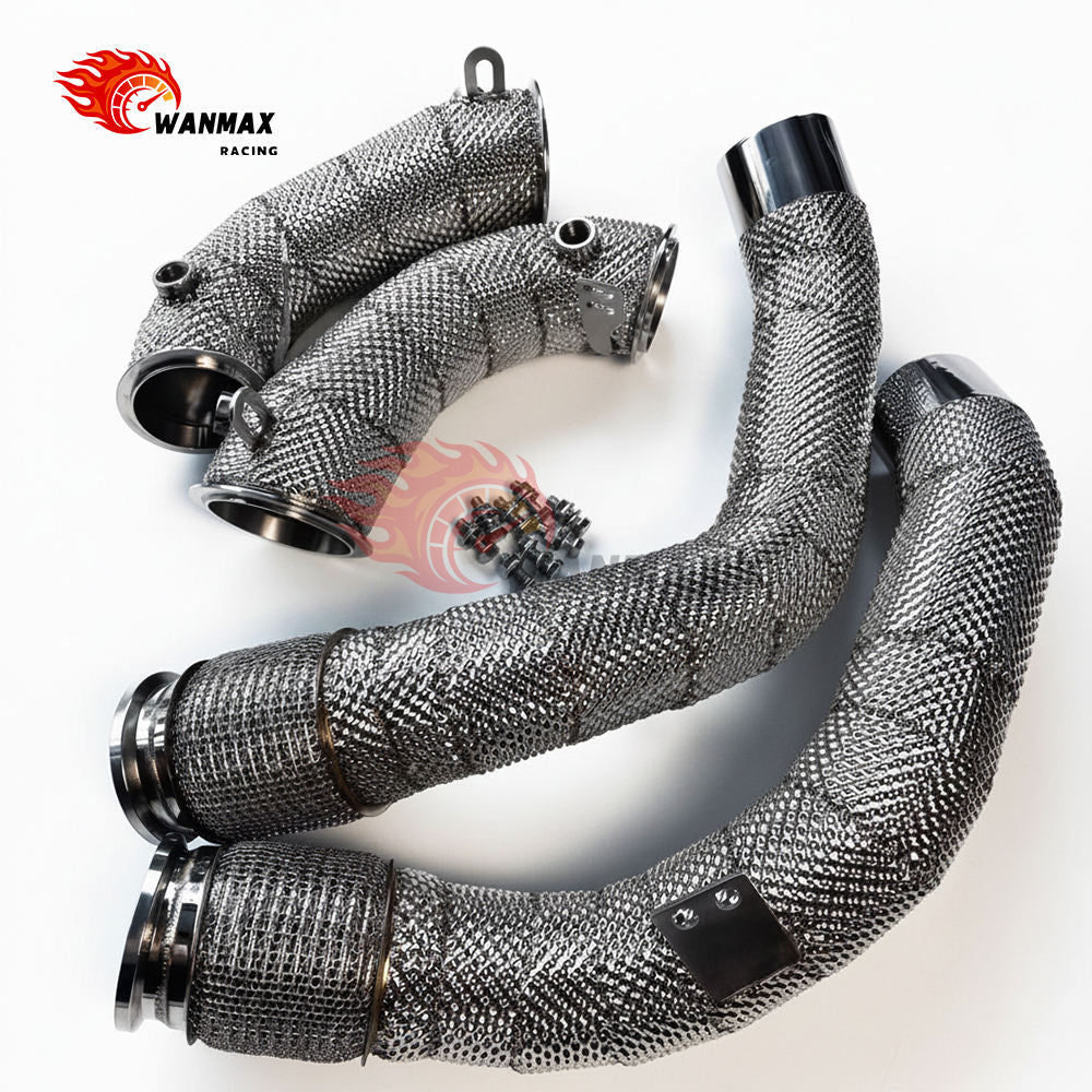 New Arrivals High Flow Downpipe With Flex Bellows for BMW F90 M5 F91 F92 F93 M8 S63 4.4T V8 2018+ With Thermal Heat Shield