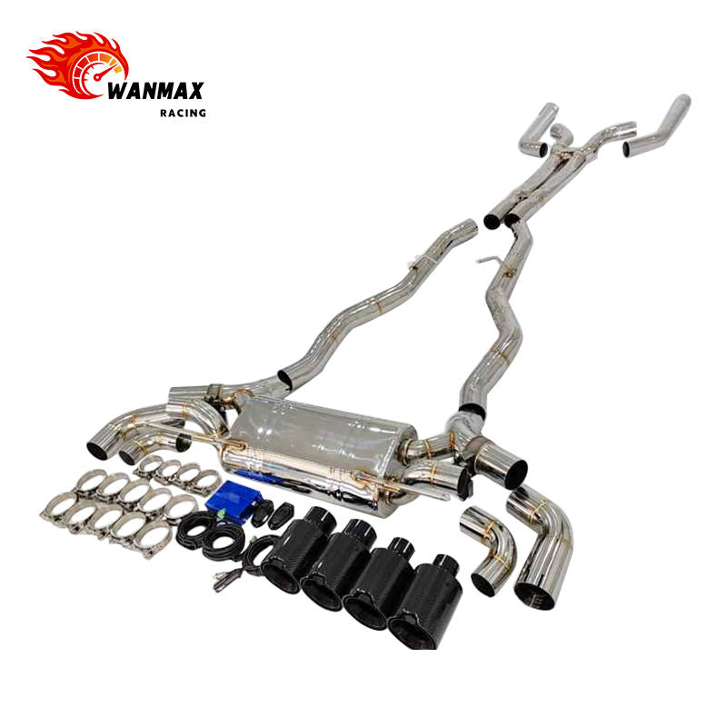 Mirror Polished 304 Stainless Steel X-Pipe Electronic Valved Catback Exhaust with Carbon Fiber Tips for BMW F90 M5 S63 4.4T V8 2018-2023