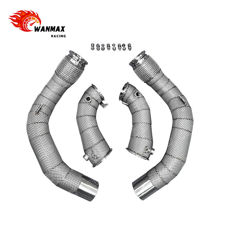 Heat Shielded 304 Stainless Steel High-Flow Exhaust Downpipe for BMW X5M F95 X6M F96 S63 4.4L V8 Twin Turbo