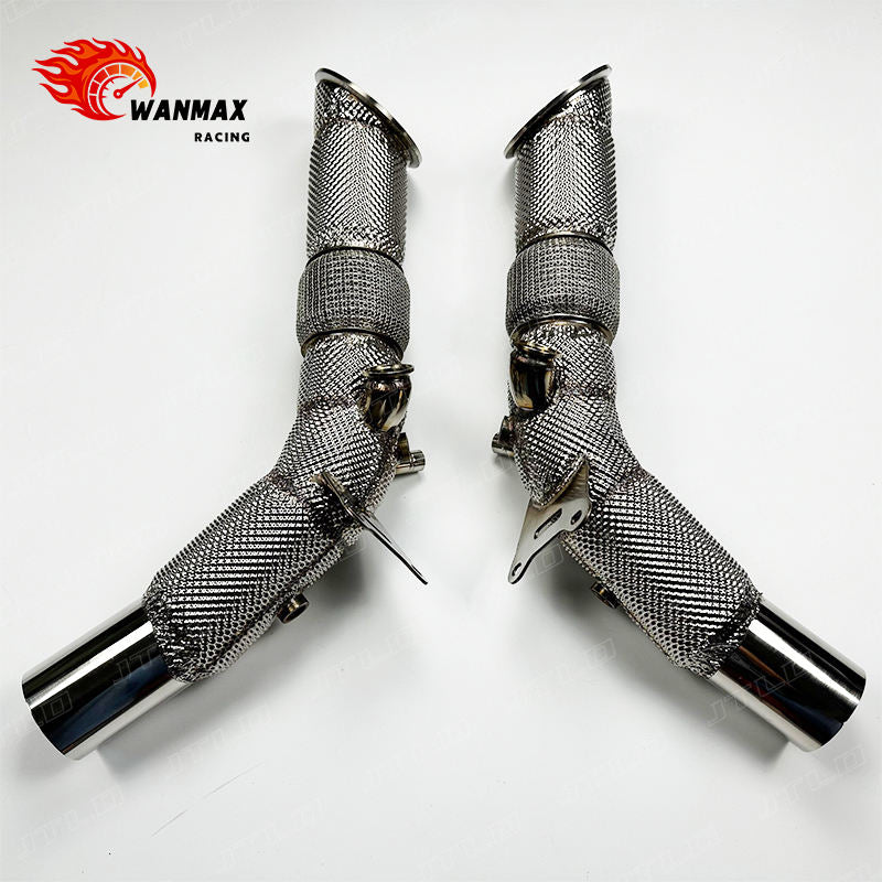 SS304 Straight Downpipe for Ferrari SF90 4.0T Twin Turbo V8 Hybrid Full Heat Shield Wrapped 1.5mm