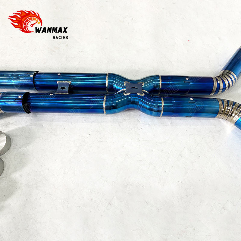 Burnt Blue Full Titanium Valvetronic Catback Exhaust with Carbon Fiber Tips for BMW G90 M5 S68 4.4T V8 Hybrid 2024+