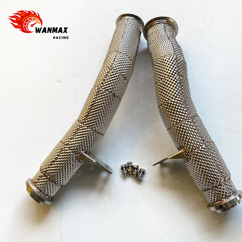 Heat Shielded High-Flow 304 Stainless Steel Exhaust Downpipe for Mercedes-Benz C43 AMG W205 3.0T V6 Twin Turbo