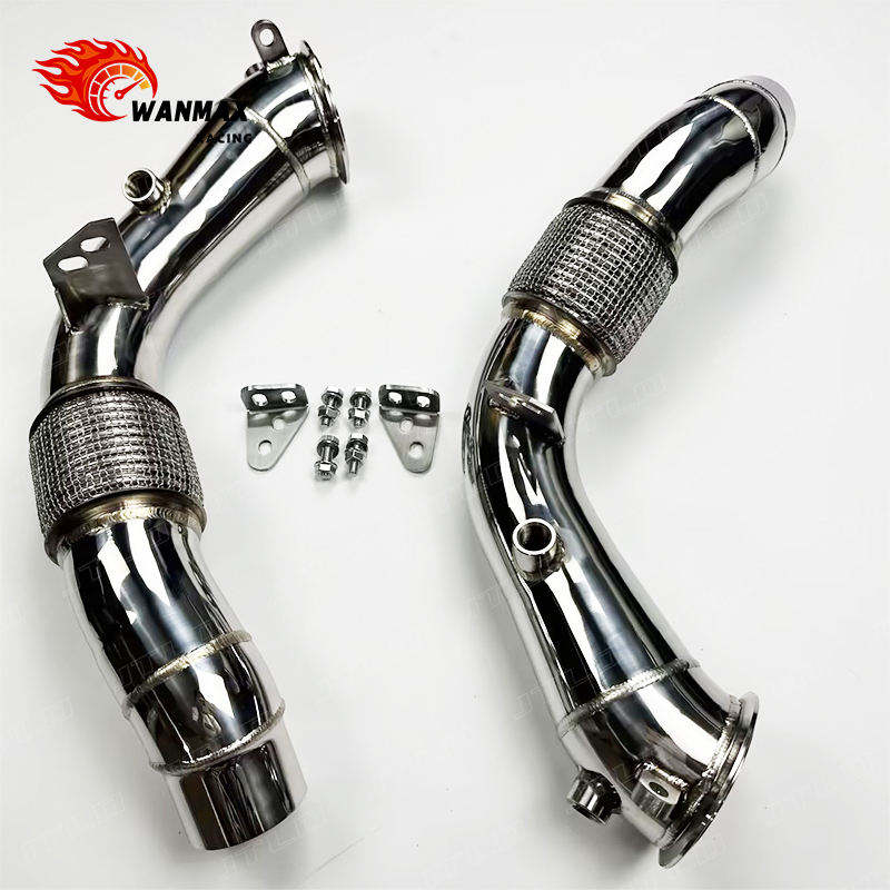 Polished 304 Stainless Steel Catless Exhaust Downpipe for BMW F10 M5 S63 4.4L V8 Twin Turbo