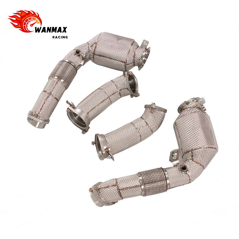 High Flow Catted Downpipe Set for BMW M5 G90 S68 4.4T Twin Turbo V8 PHEV Full Heat Shield SS304