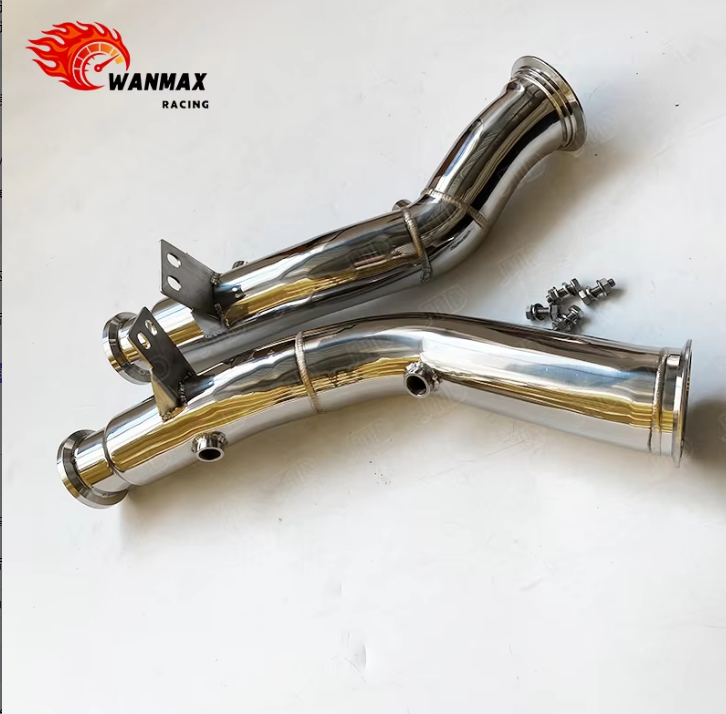 Polished 304 Stainless Steel High-Flow Exhaust Downpipe for Mercedes-Benz C43 AMG W205 3.0T V6 Twin Turbo