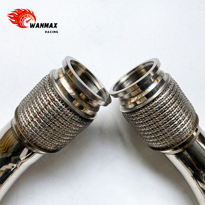 Polished 304 Stainless Steel Catless Exhaust Downpipe for BMW X5M F95 X6M F96 S63 4.4L V8 Twin Turbo