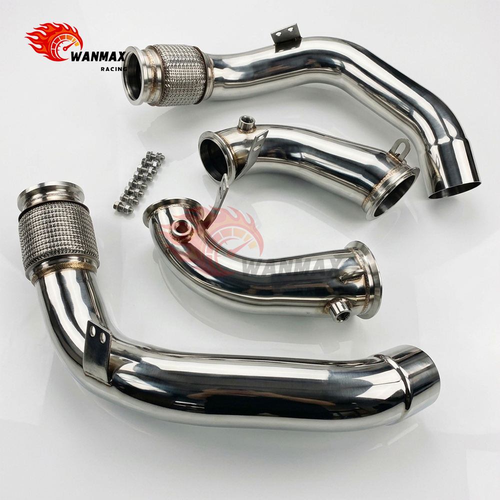 High Flow Exhaust Downpipe With Flex Bellows for BMW M5 F90 Competition 4.4T S63 V8 Mirror Polished SS304 Replacement Pipe