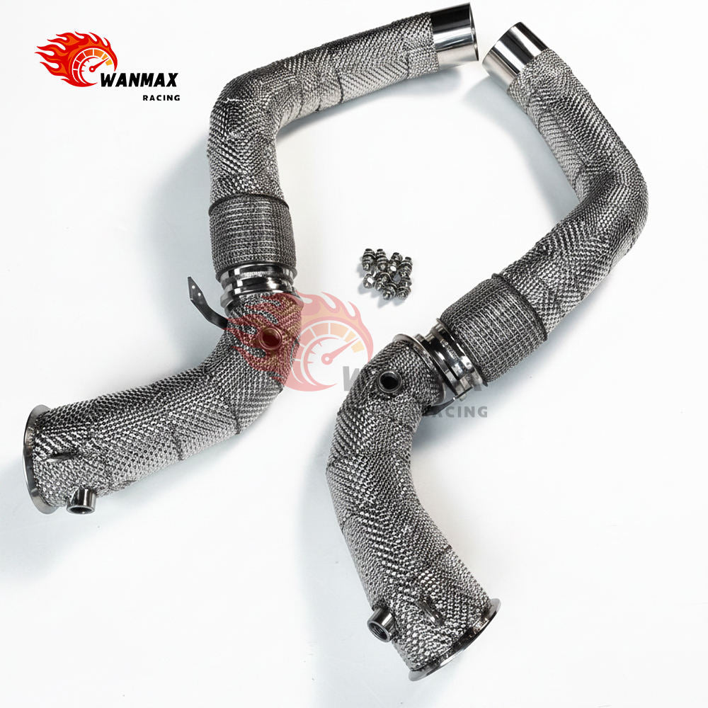 New Arrivals High Flow Downpipe With Flex Bellows for BMW F90 M5 F91 F92 F93 M8 S63 4.4T V8 2018+ With Thermal Heat Shield