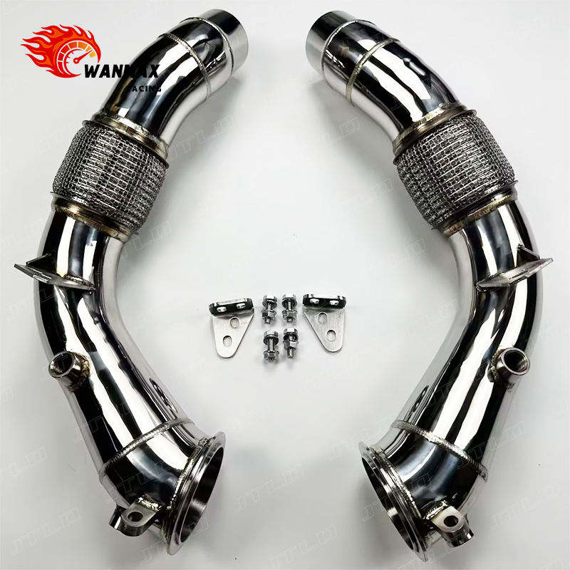 Polished 304 Stainless Steel Catless Exhaust Downpipe for BMW F10 M5 S63 4.4L V8 Twin Turbo