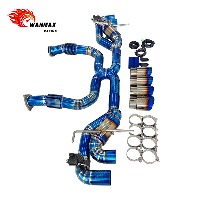 Burnt Blue Full Titanium Dual Valved Catback Exhaust for Chevrolet Corvette C8 Z06 LT6 5.5L Naturally Aspirated with Quad Burnt Tips