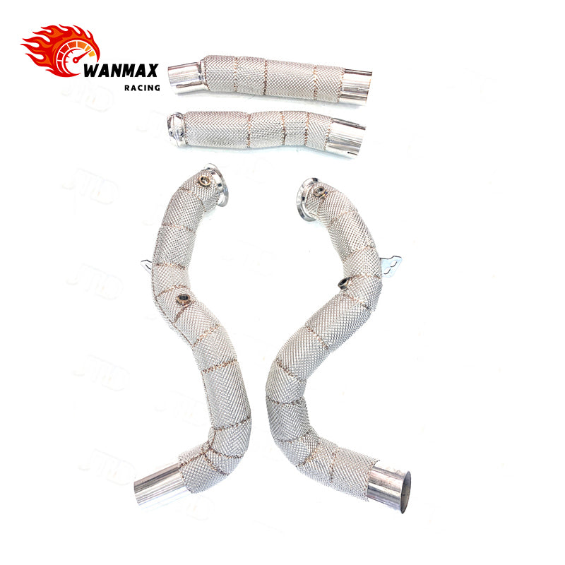 T304 Heat-Shielded Downpipe Pair with Extension Pipes for Mercedes-AMG GT / GTS / GTR 4.0T V8