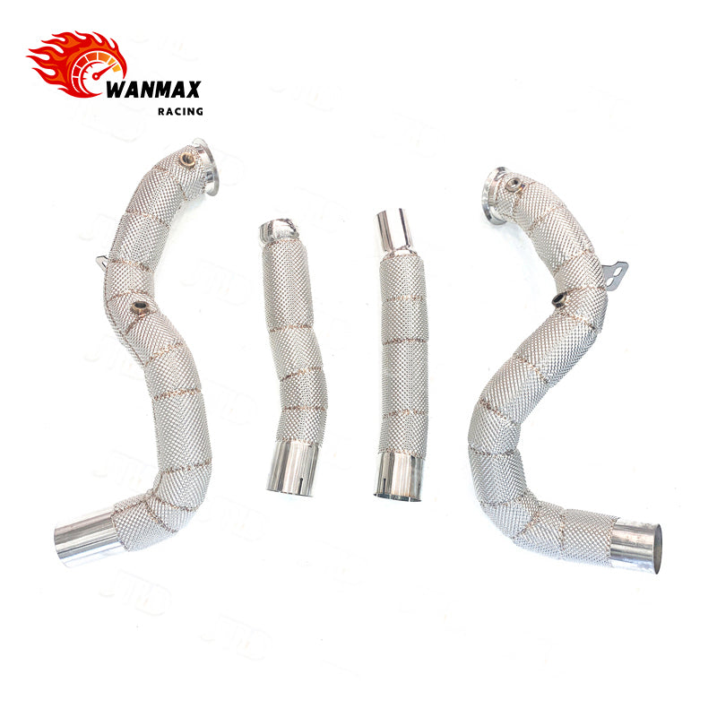 T304 Heat-Shielded Downpipe Pair with Extension Pipes for Mercedes-AMG GT / GTS / GTR 4.0T V8