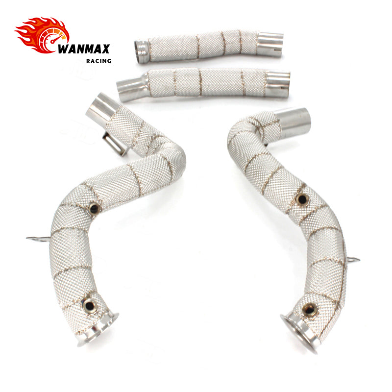 T304 Heat-Shielded Downpipe Pair with Extension Pipes for Mercedes-AMG GT / GTS / GTR 4.0T V8